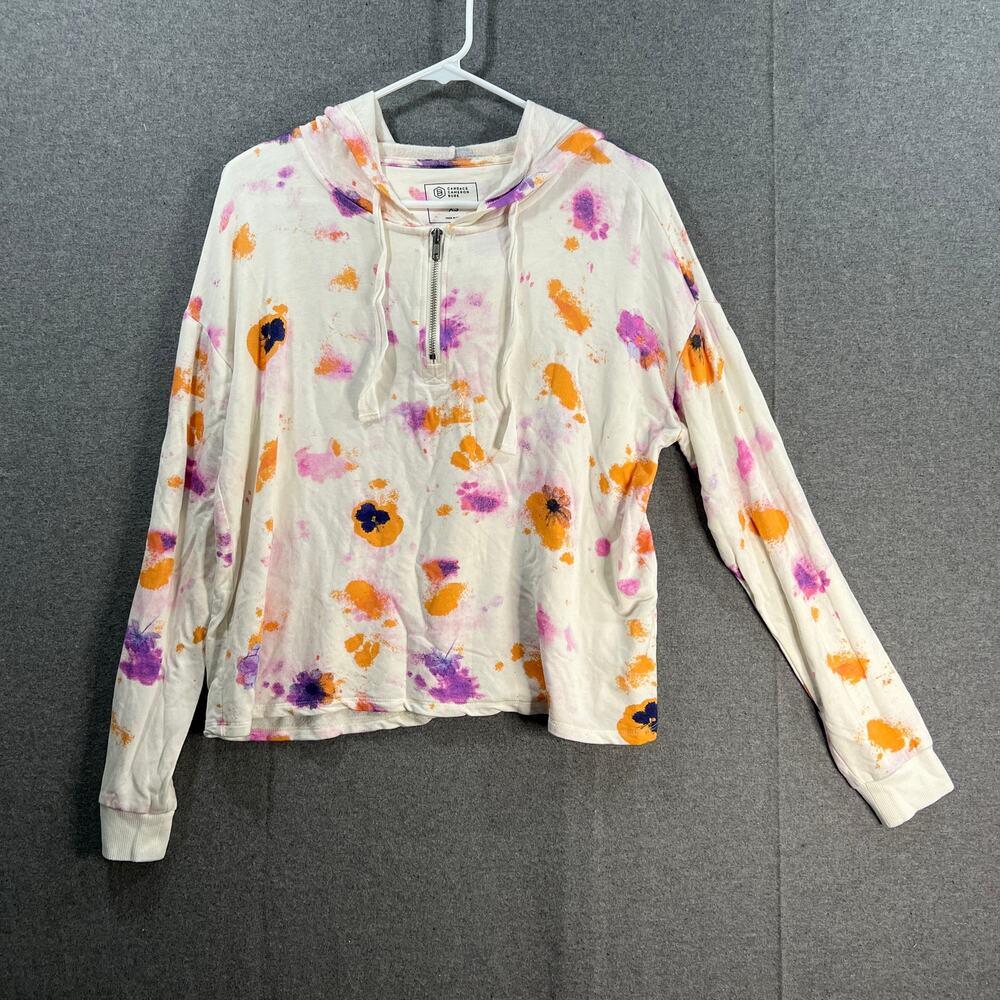 Candace Cameron Bure Malibu Lounge Half Zip Hoodie Natural TieDye X-Small